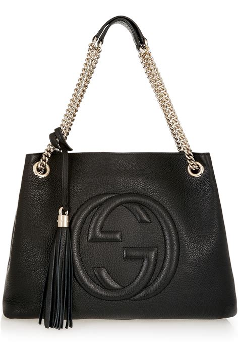 gucci black bag with burgundy piping|Gucci leather shoulder bag.